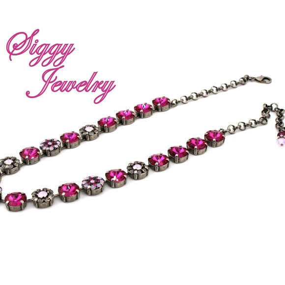Magenta Glow Statement Necklace Made with Genuine Austrian Rivoli Crystals - Picture 4 of 5